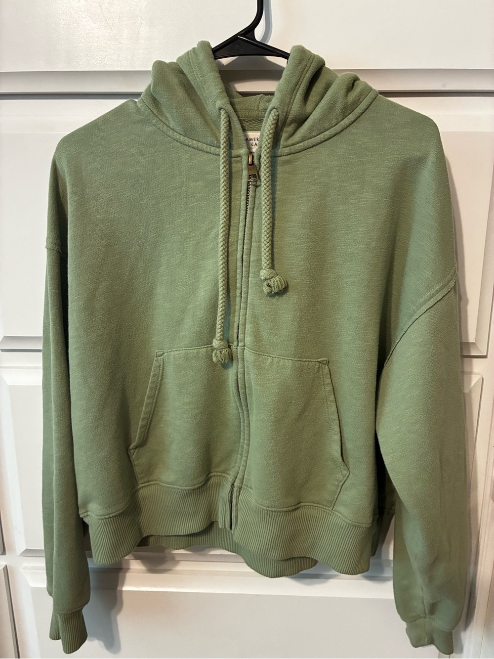 American Eagle Outfitters Sage Green Zip-Up Puffer Hoodie